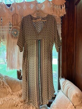 Kantha Bae silk open front tunic top shirt long flowy rare gray blue dress